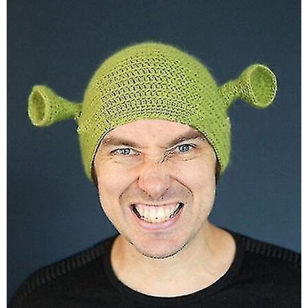 Shrek hattar med öron, vuxen cosplay rekvisita Halloween-fest, grön mössa stickad mössa presenter
