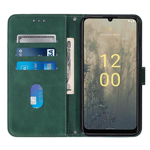 For Nokia C31 4G Lines Leather Business Phone Cover Anti-slipp lommebokstativ Flip Case Blackish Green