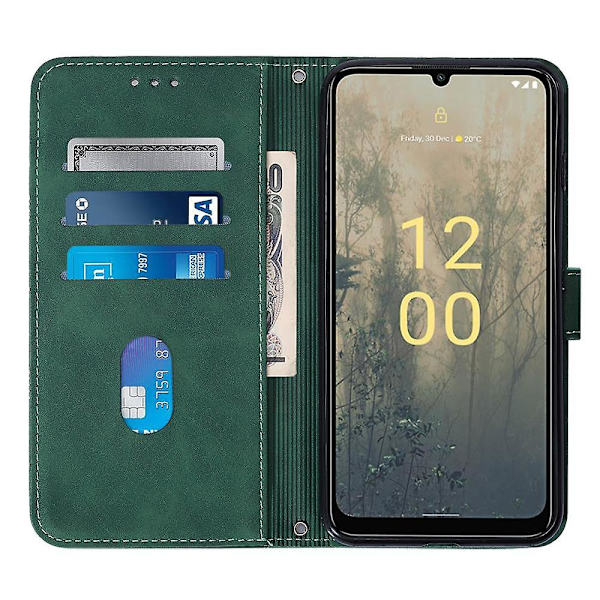 Til Nokia C31 4G Linjer Læder Business Telefon Cover Anti-drop Wallet Stand Flip Case Blackish Green