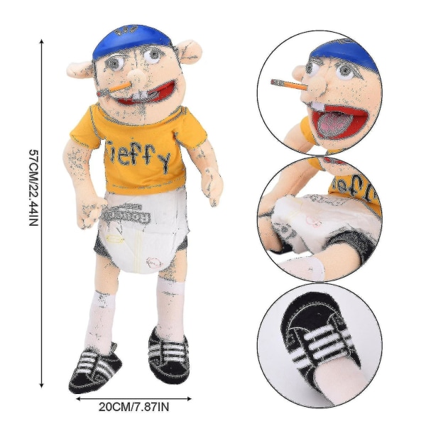 60 cm Jeffy Puppet Jeffy Hånddukke Plysj Leke Utstoppet Dukke Barn Bursdagsgave Leke Ny-XH