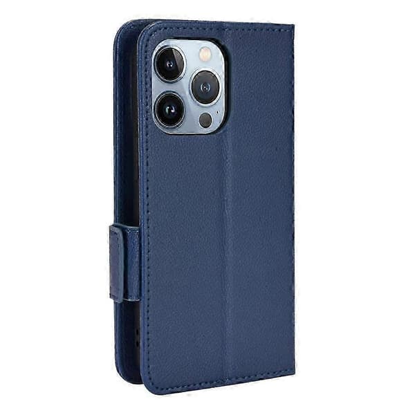 Etui til iPhone 16 Pro Max PU-læder med side-spænde, kortholder, pung og magnet Blue