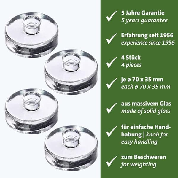 Fermenteringsvikt - glasviktsset bestående av 4 vikter för fermentering, fermenteringstillbehör - glas, Ø 7 cm, 4 st.