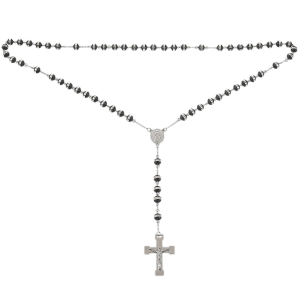 Ruostumattomasta teräksestä valmistettu riipus kaulakoru hopea musta Maria Jeesus Kristus krusifiksi Rosary Vintage Retro 26 tuumaa