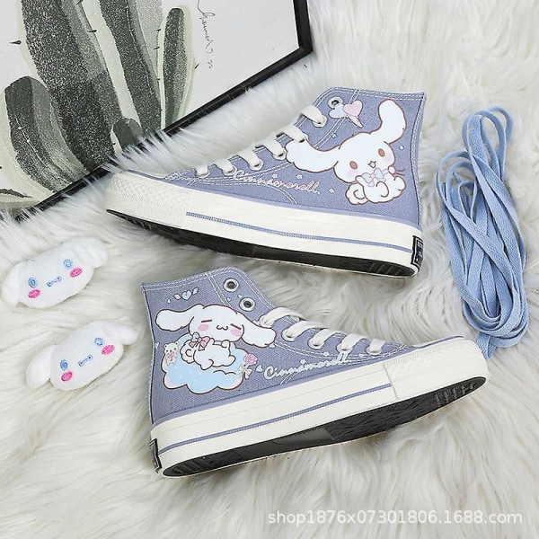 Kawaii Cinnamoroll Sanrioed Sko Tegneserie søde lærredssko High Top Canvas Sko Piger Fødselsdagsgave A 35