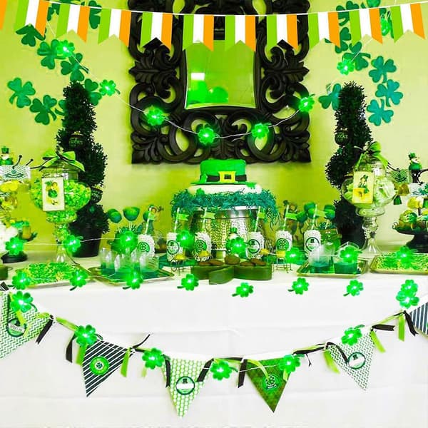 Julepynt St. Patricks Dag Dekorative Lys Grønne Kløver LED Lysstreng 6,5 Ft 20 LED'er USB Kløver Lys A
