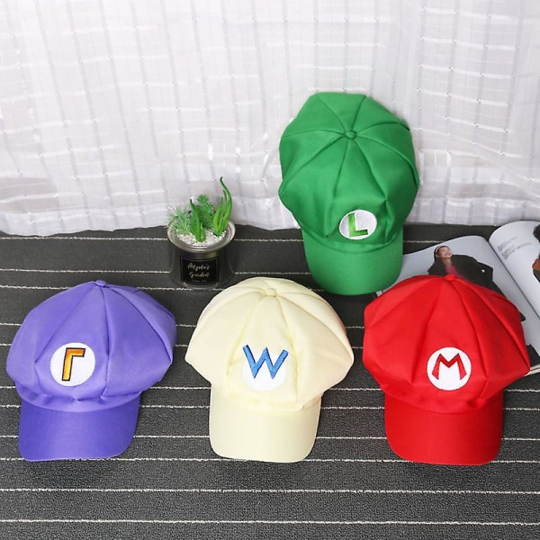 Anime Super Hat Cap Luigi Bros Letter trykt Cosplay tegneserie baseball kostyme for voksne hatter Waluigi Wario Odyssey Cappy 3d Hat Yellow