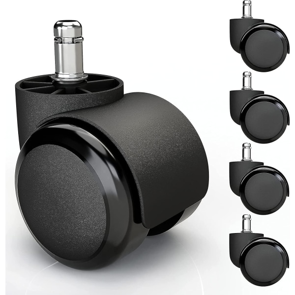 5x hjul for harde gulv med stille og ripefri pvc-belegg - Universalhjul for kontorstoler, ideelle for alle gulv (11 X 22 Mm, svart)