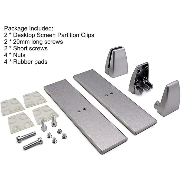 2-pack skrivbordsavdelare med monteringsskruvar, sekretessskärm av aluminiumlegering för kontorsavskiljare (silver)