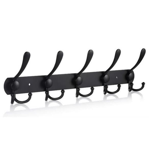 Wall Mounted Coat Rack, 5 Triple Hooks Heavy Duty Non-Slip Coat Hook (Black)
