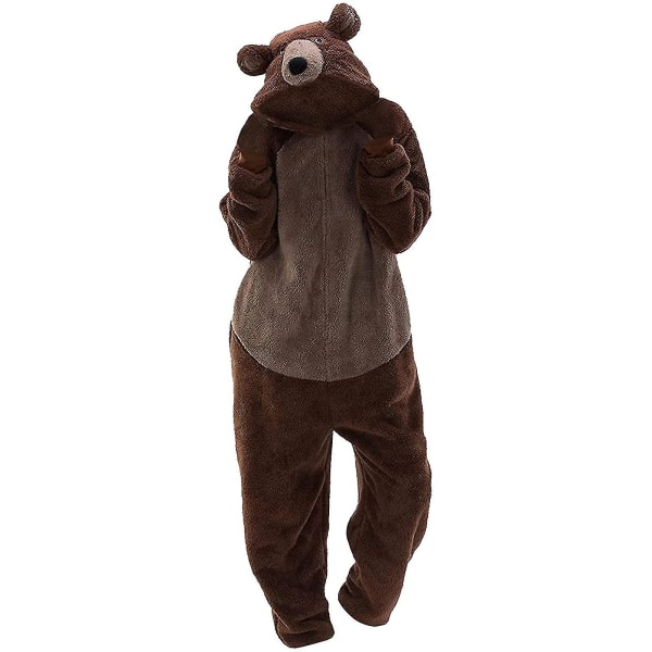 Unisex Vuxen Bear Sovkläder Onesie Vinterficka Lös Rolig Thicken Pyjamas Brown S