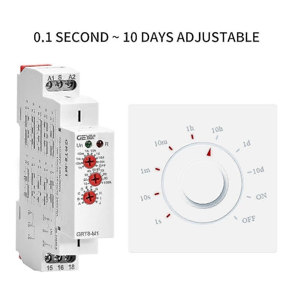 Geya Grt8-m1 Tænd/sluk Tidsforsinkelsesrelæ 16a Ac/dc12v-240v Multifunktion Din Skinne Automatisk Timerrelæ