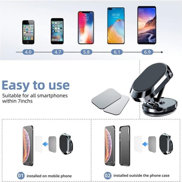 Magnetisk biltelefonholder, sammenklappelig, sort