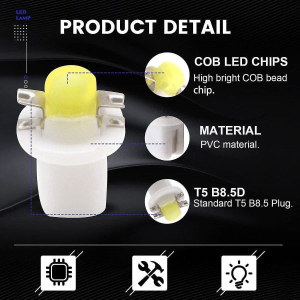 10st T5 LED-lampor B8.5d LED Instrumentbräda Lampor Indikatorlampa