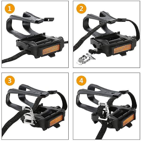 Cykelpedaler med klips og stropper, til spinningcykel, motionscykel og udendørs