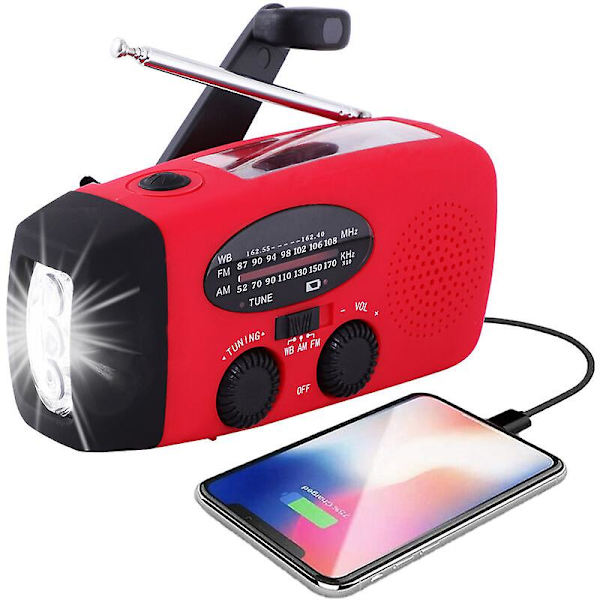 Soldriven Vevradio, Nödvevradio med Ficklampa och Mobiltelefonladdare, AM/FM NOAA Bärbar Väderradio, Nödförnödenheter för Utomhusbruk