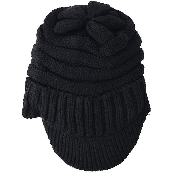 Herre Visir Beanie Vinter Hat Strik tyk Fleece Foret Beanie Med Visir Newsboy