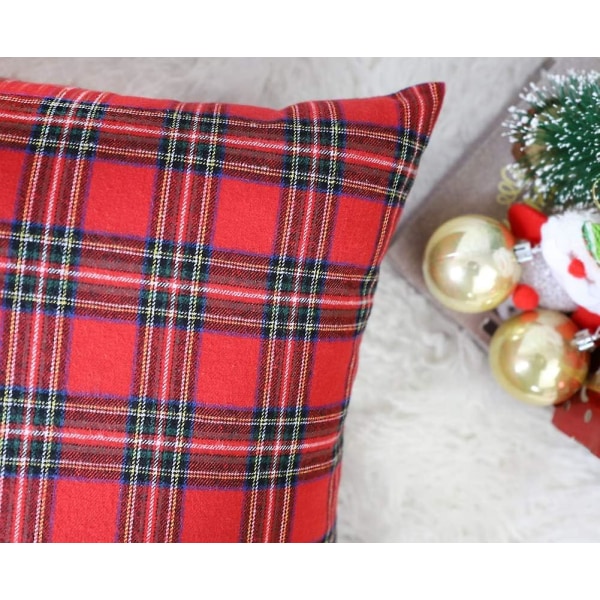 Sztxj sett med 2 julen skotsk tartan rutete putetrekk Polyester putetrekk for gårdshus hjemmeinnredning rød og grønn, 18" X 18"