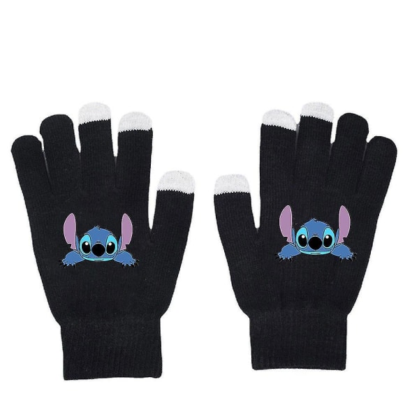 Unisex Stitch Cartoon Full Finger Handsker Varme vinterprintede strikkede handsker vanter B