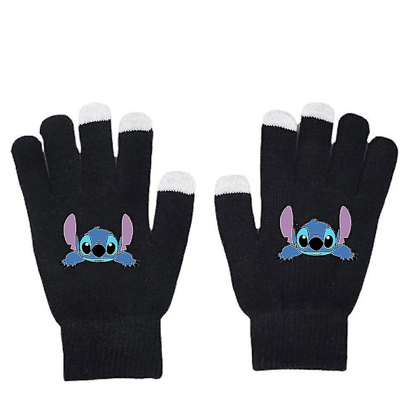 Unisex Stitch -sarjakuvakuvioiset kokosormihanskat lämpimät talviset neulotut lapaset B