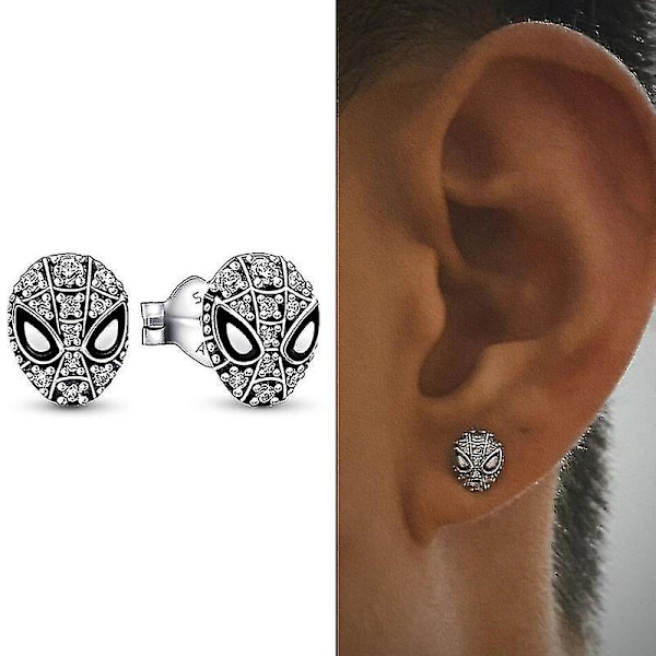 Spiderman Mask Pave Stud Øredobber På Lager Nå 925 Sterling Sølv Øredobber Kul Stil Statement Smykker Mann Kvinne 2