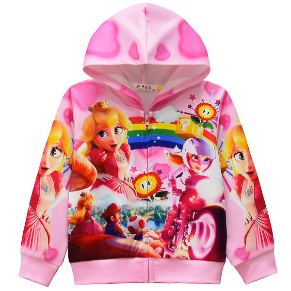 Barn Jenter Princess Peach Super Mario Bros 3d-print hettejakke med glidelås jakke Langermet hettegenser Topper Julegave For 4-9 år Pink 7-8 Years