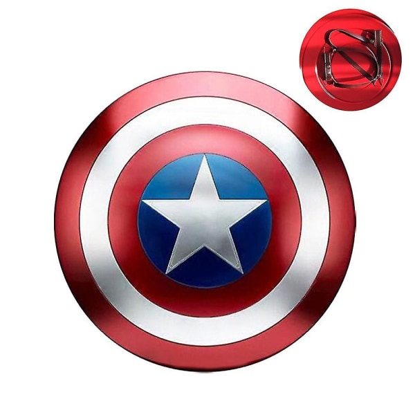 American Captain Shield Metal 47cm, Captain Shield med hängslen, Adult America Cosplay Tillbehör, Väggdekorationer