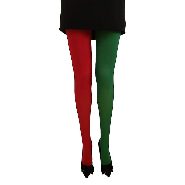 To-tonede strømpebukser Damer Uigennemsigtige strømpebukser Footed Leggings Jul Cosplay kostume Red and green