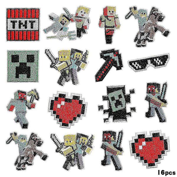 16-pack Minecraft-kollektion Broderade Lappar, Sy-på eller Stryk-på Dekorativa Lappar Applikationer för Kläder, Klänningar, Hattar