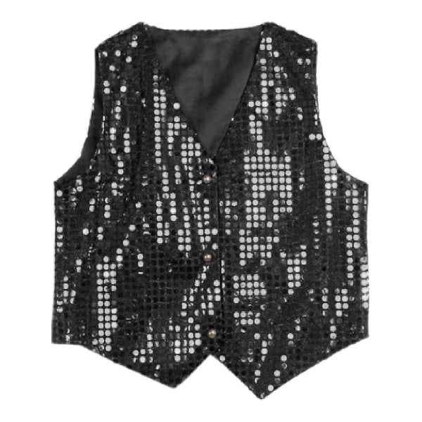 Kostymevest Glitter Unisex Fargerike Barn ermeløs paljettvest til fest Black XL