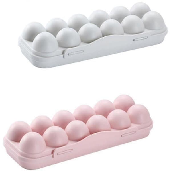 Äggförvaringslåda, 2 stycken ägglåda kylskåp, plastägglåda, kylskåpsäggställ, 12 ägg förvaringslåda, för äggförvaring (rosa, grå)