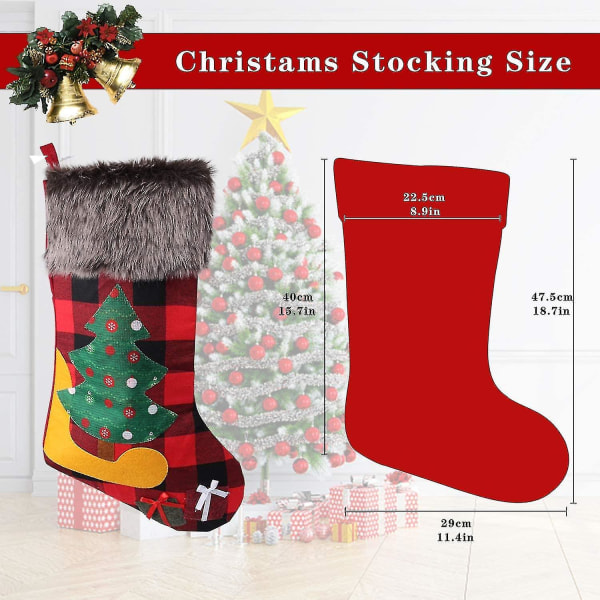Juldekorationer Julstrumpor -stora 18'' Xmasstrumpor med buffelpläd,plyschfluff,tomte,snögubbe,ren,julträd - presenthållning