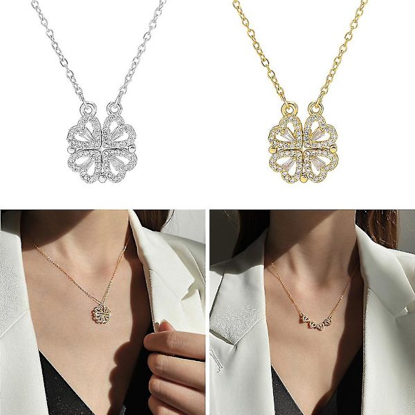 Fyrklöver Halsband Magnetisk Vikbart Hjärtformat Nyckelbenskedja Öppningsbar Choker Smycken Hängande Hänge För Kvinnor