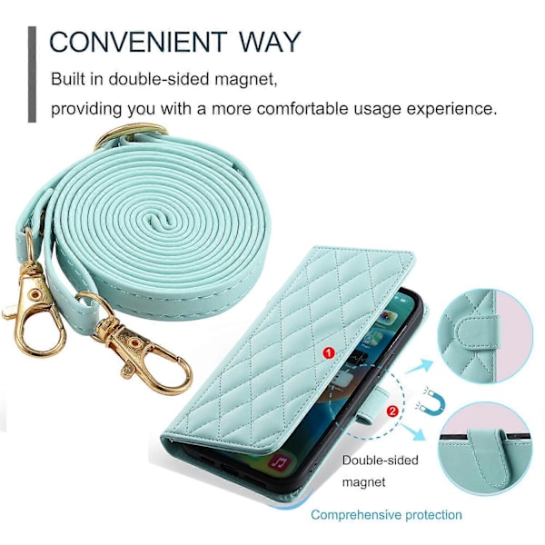 Kotelo Samsung Galaxy S20 FE 5G/4G -puhelimelle, lompakkokansi, crossbody-kaulanauha, olkahihna, yhteensopiva Samsung Galaxy S20 FE 5G/4G -puhelimen kanssa Light Green