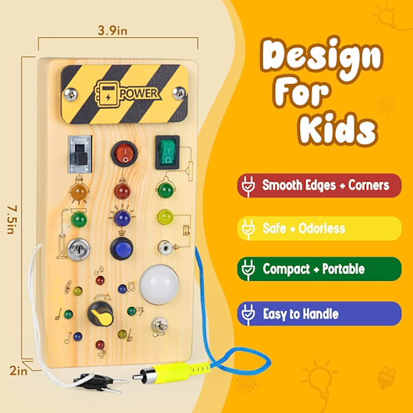Puu Busy Board pienille lapsille Montessori Busy Board LED-valokytkimet Sensory Board Pedagoginen oppimislelu Vauva ja taapero 3 vuotta ja vanhemmat C