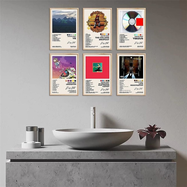 6 Pack Kenye West Album Plakat Ye The College Dropout Yeezus Graduering Sen registrering Udskrifter Album Cover Vægkunst Decor Fans Musikelskere Gaver