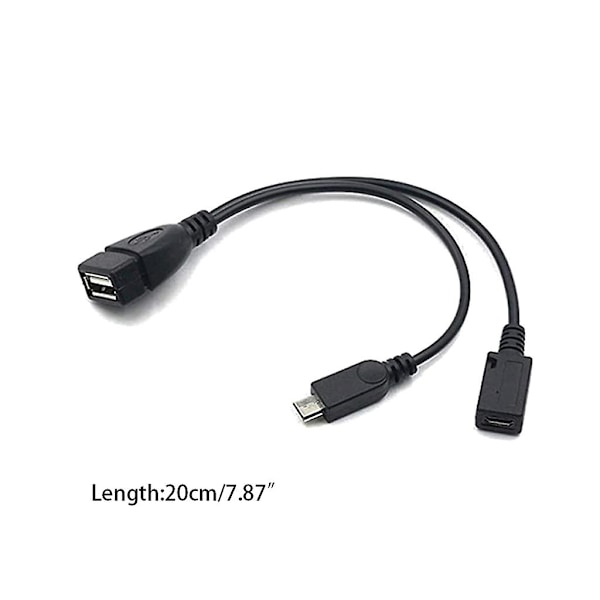 2-i-1 Micro USB til USB Adapter (OTG Kabel + Strømkabel) - 2 Pakker / 20cm