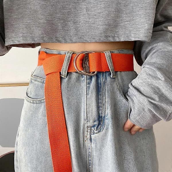 Canvasbälte med dubbel ring, mångsidigt jeansbälte, dekoration, sommarstudenter, byxbälte utan hål army green One Size