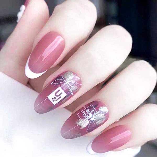 Franska nagelklistermärken, självhäftande vita nail art , nagelklistermärken, fransk manikyr nail art -tips klistermärkemall Form1 shape2