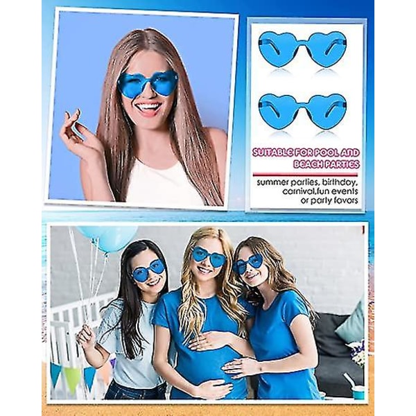 8 par indfattede solbriller Hjerteformede rammeløse briller Trendy gennemsigtige slikfarvede briller til festen (blå)
