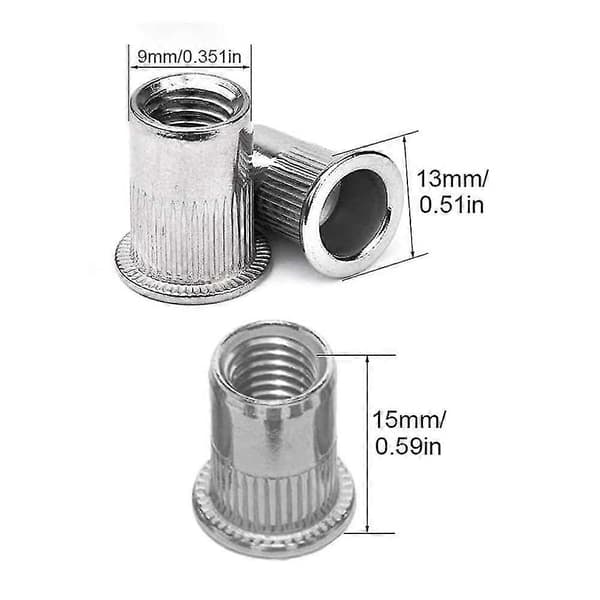 100 stk M6 Flat Head Rivetmutter, Rustfritt Stål Rivetmutter, Flatt Hode Gjengeinnsats, M6 Rivetmutter, Nutsert Rivetmutter M6, Solid Og Slitesterk, Passer