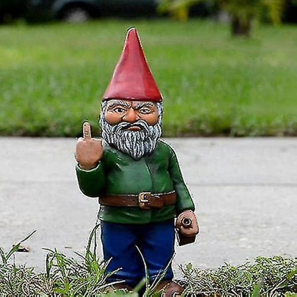 2023-15 Cm Langfinger Have Gnome - Gnomes Go Away Statue Sjove haveplænepynt, indendørs eller udendørs dekorationer