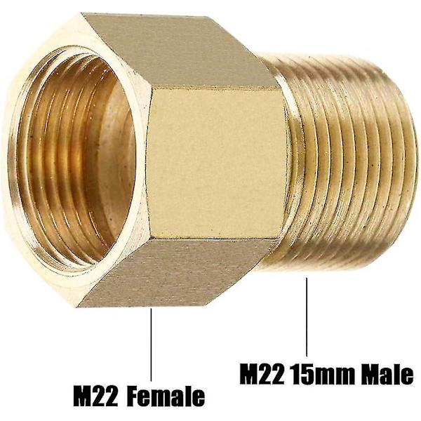 Koppling i mässing för högtryckstvätt, metrisk M22 15 mm hane till M22 14/15 mm hona invändig gänga slangadapter