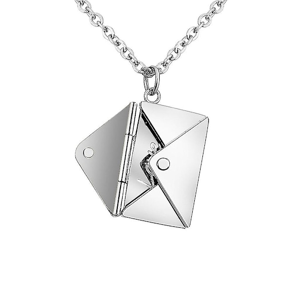 Kuvert Hänge Halsband Jag Älskar Dig Hemlig Dold Meddelande Berlock Gåva Rostfritt Stål Smycken Sliver