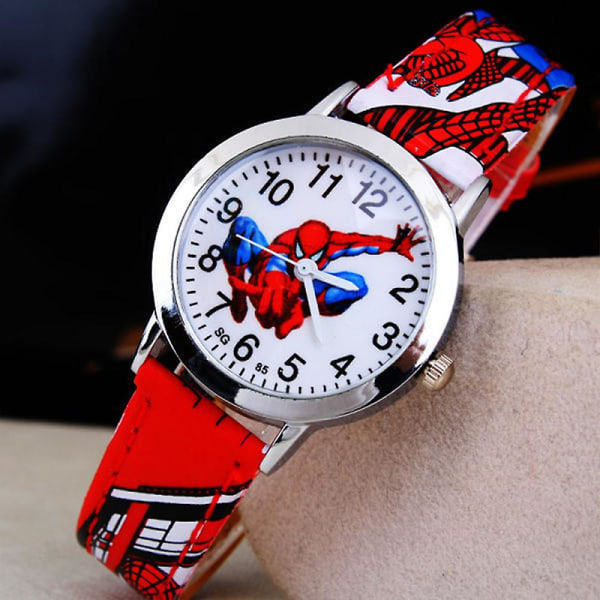 Barn Spiderman Quartz Superhelt Klokke Barn Gutter Tegneserie Kunstlær Armbåndsur Gave Red