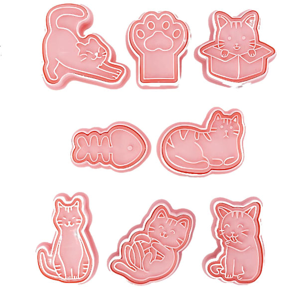 Katteformesæt -8 stykker - Kattetrykte prægede småkageforme velegnet til kagebørns fødselsdagsfester