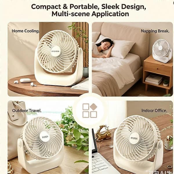 HYUNDAI Ventilator - 3-trins skrivebordsventilator til hjemmekontoret, Plug Aesap