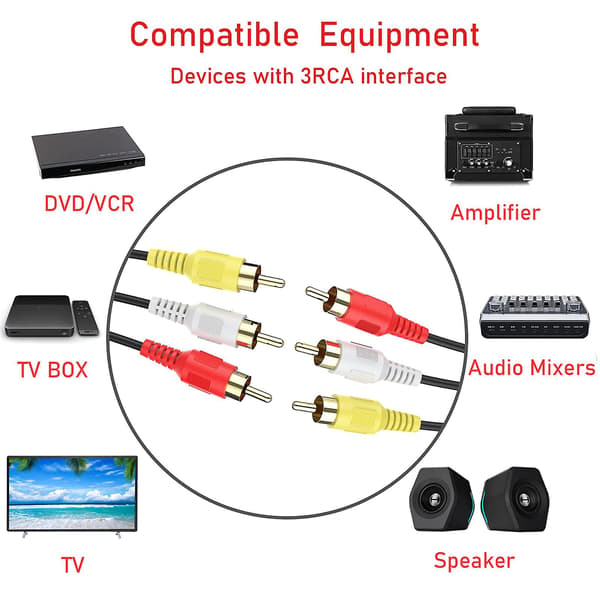 Audio Video RCA-kabel 3RCA til 3RCA Kompositt AV-kabel for Dekoder Høyttaler