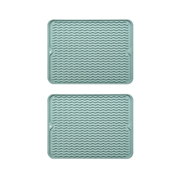 2 stk silikon tørkematte Anti-skli varmebestandig rektangel tallerken Tallerken Servise Avløpsbeskyttelsespute Benkeplate Dekkematte Kjøkkenutstyr Green