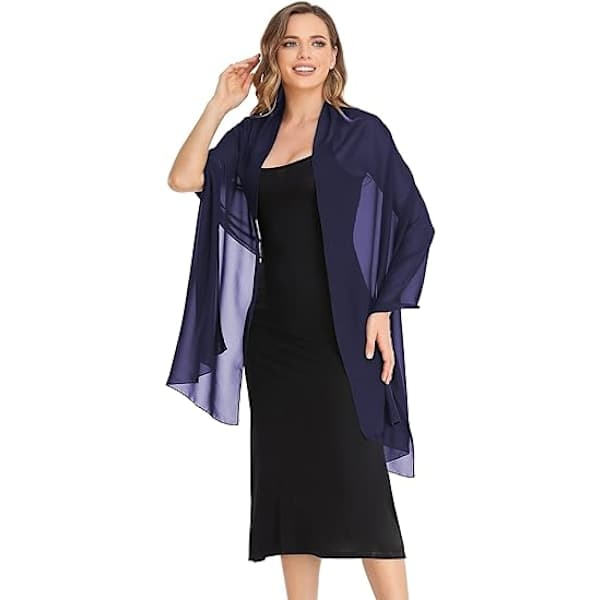 Navy Blue Evening Shawl and Wrap Sheer Chiffon Elegant Soft Silk