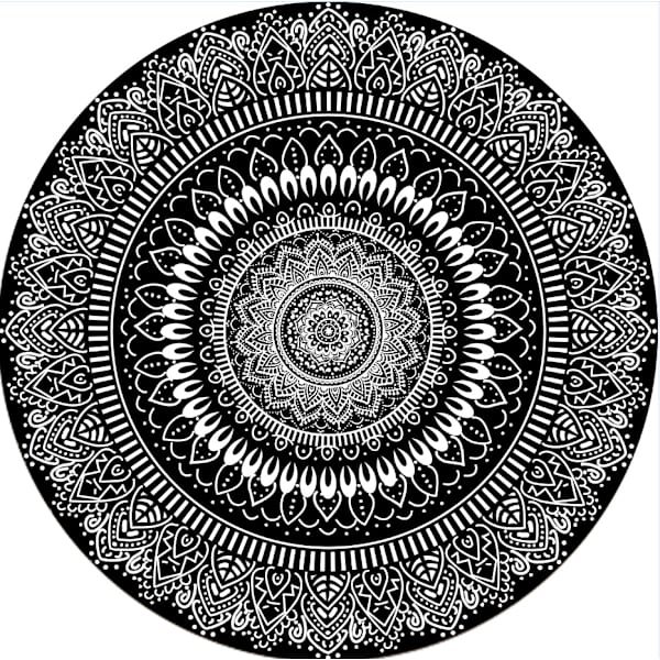 Sisä- ja ulkokäyttöön sopiva pyöreä matto Around The Flower Black 100x100cm sisä- ja ulkotiloihin